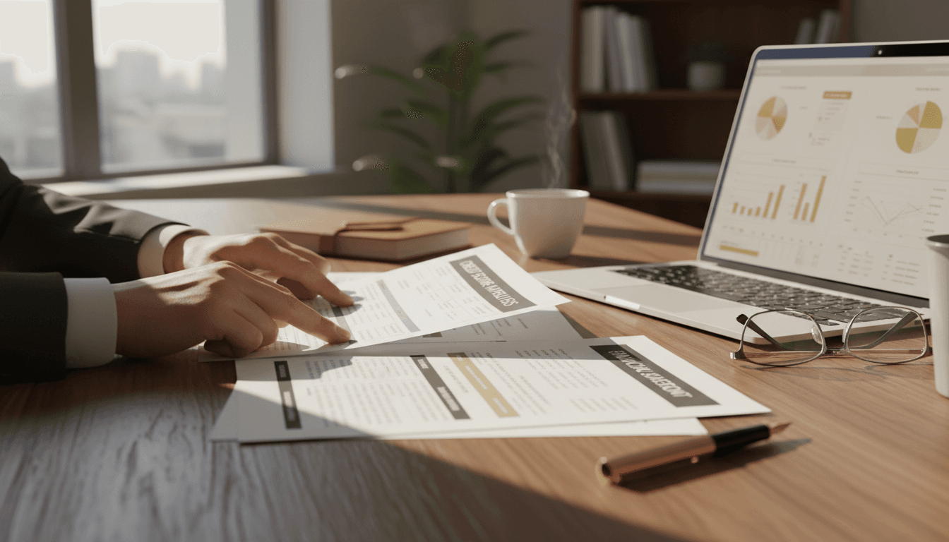 Financial consultant reviewing credit and financial documents during a consultation