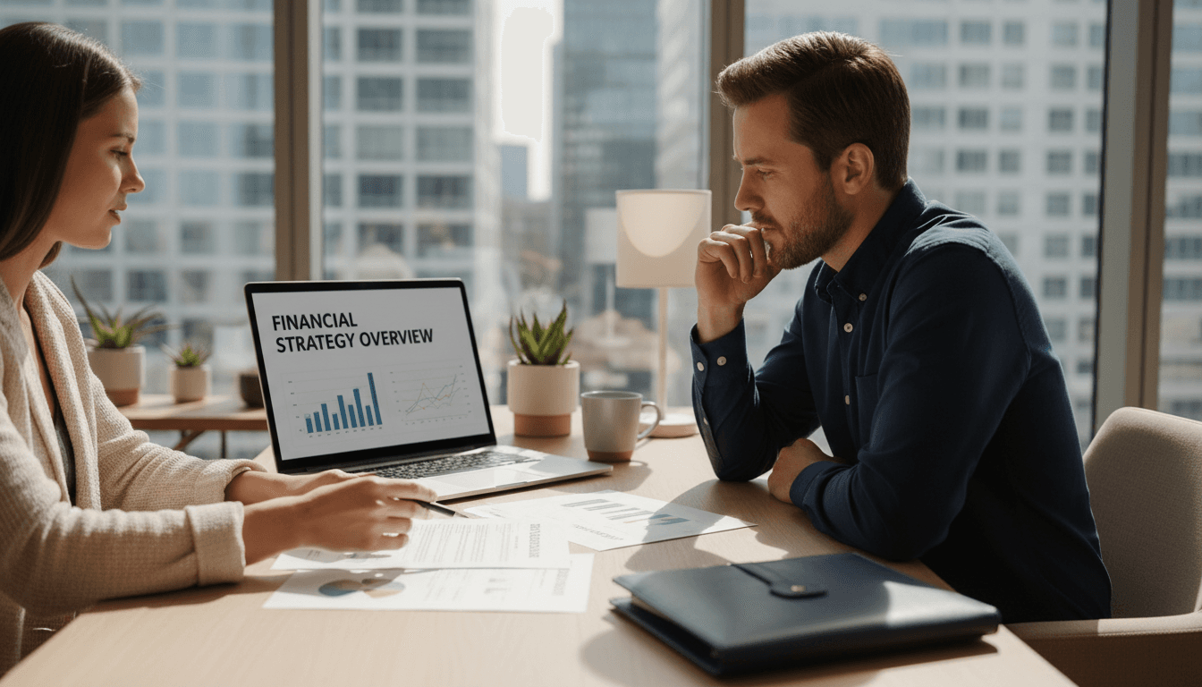 Financial advisor reviewing credit documents with client