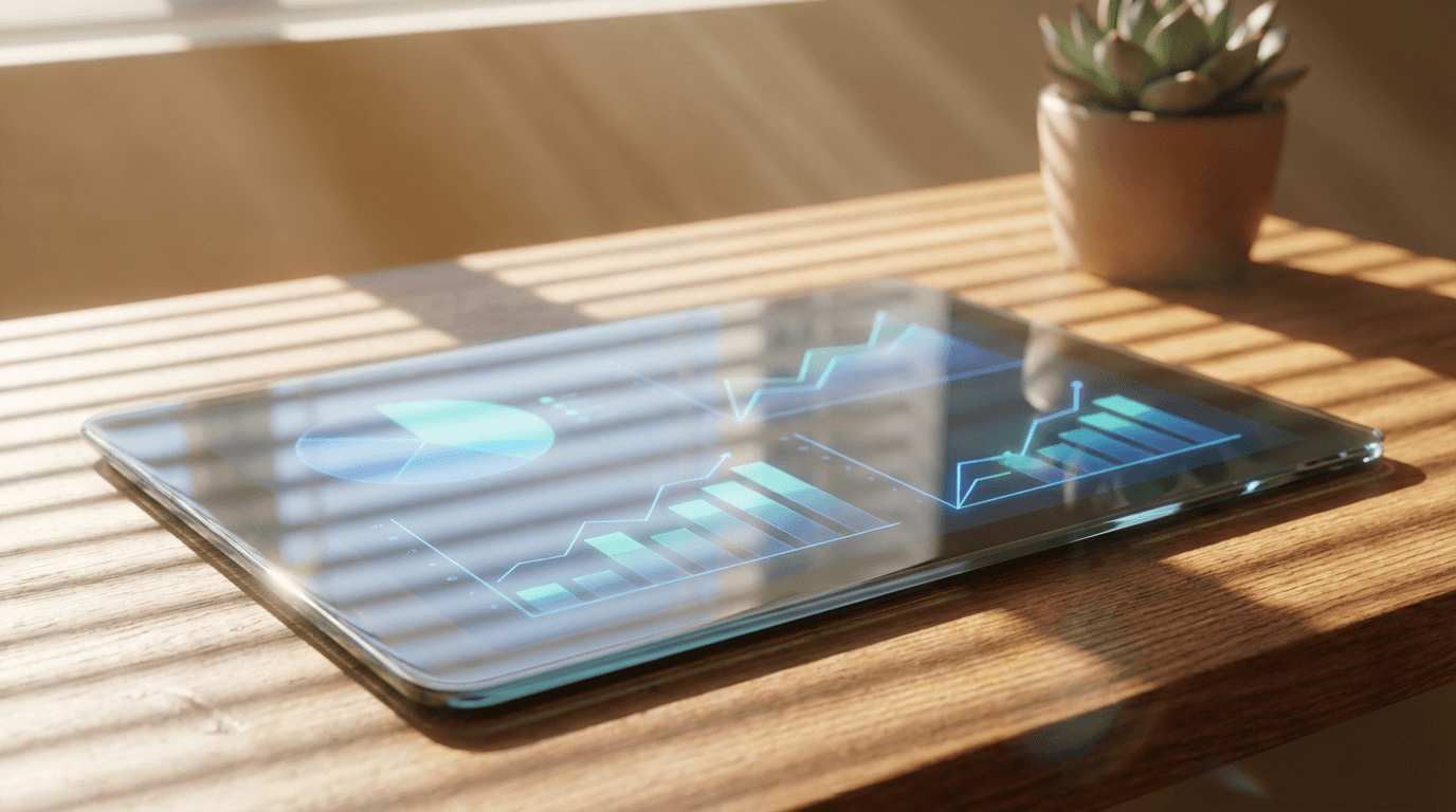 Credit card and tablet showing financial progress dashboard